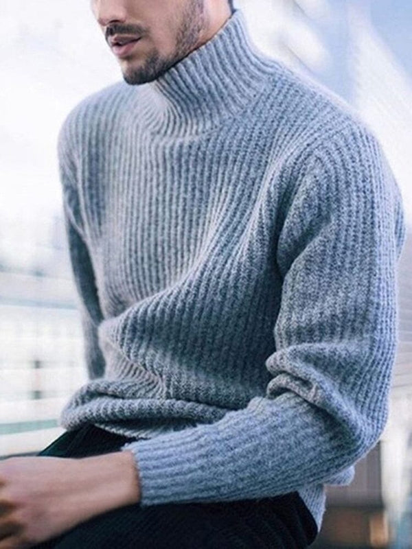 Solid Color Turtleneck Long Sleeve Knit Sweater Sweaters coofandystore Blue M 