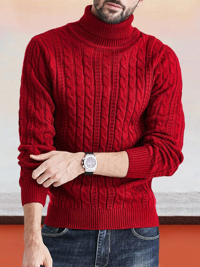 Solid Color Pullover Knit Sweater Sweaters coofandy Red M 