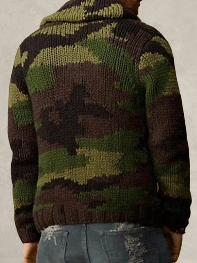 Camo Lapel Neck Sweater Coat Sweaters coofandystore 
