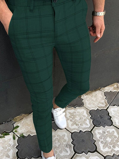 Double Striped Plaid Print Casual Pants Pants coofandystore Green S 