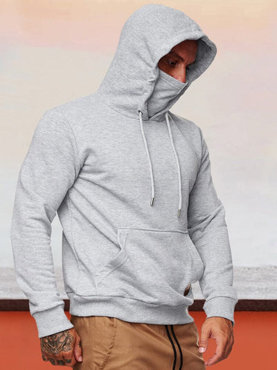 Solid Color Sport Hoodie with Face Mask Hoodies coofandystore Light Grey M 