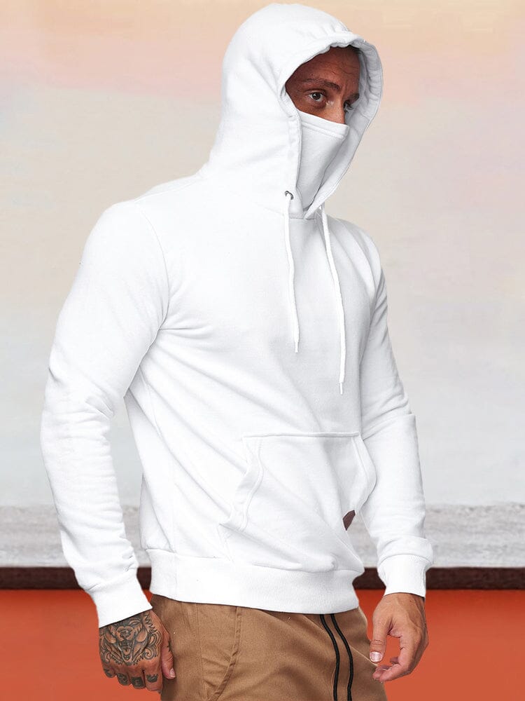 Solid Color Sport Hoodie with Face Mask Hoodies coofandystore White M 