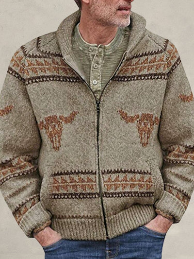 Cow Head Zipper Knit Sweater Coat Coat coofandystore Khaki M 