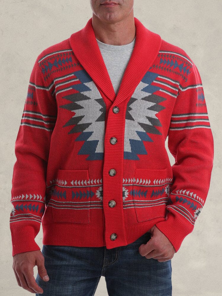 Jacquard Knit Cardigan Sweater Coat Coat coofandystore Red M 