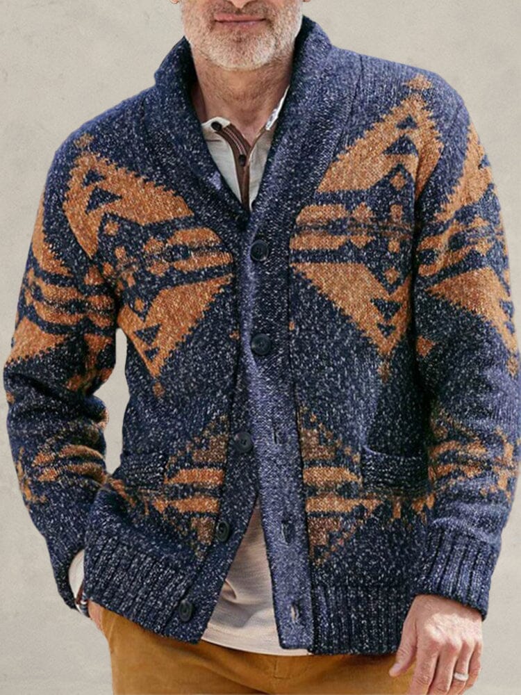 Mixed Wool Jacquard Sweater Coat Coat coofandystore Navy Blue M 