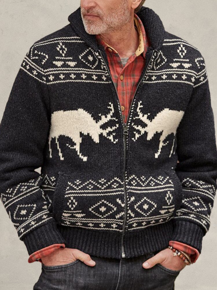 Deer Printed Sweater Coat Sweaters coofandystore 