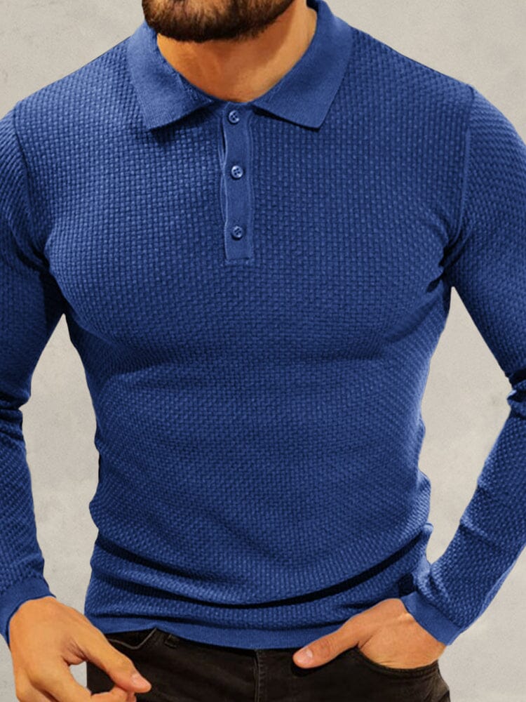 Solid Slim Fit Knit Polo Shirt Polos coofandystore Blue S 