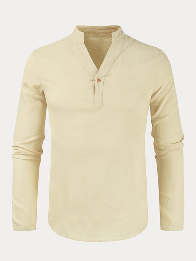 Casual V-Neck Button Up Linen Shirt Shirts & Polos coofandystore Camel S 