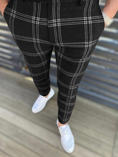 Large Plaid Striped Calf Pants Pants coofandystore Black S 
