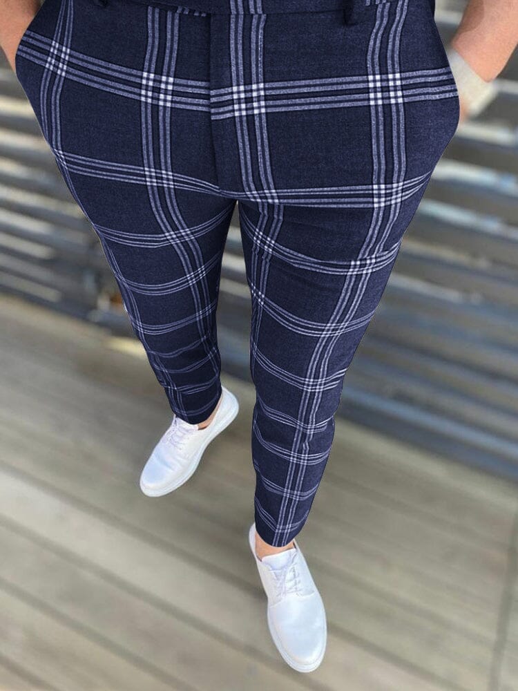Large Plaid Striped Calf Pants Pants coofandystore Blue S 