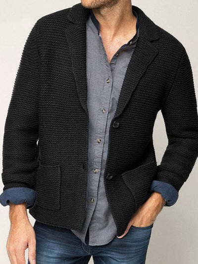 Lapel Knit Cardigan Sweater Sweaters coofandystore Black M 