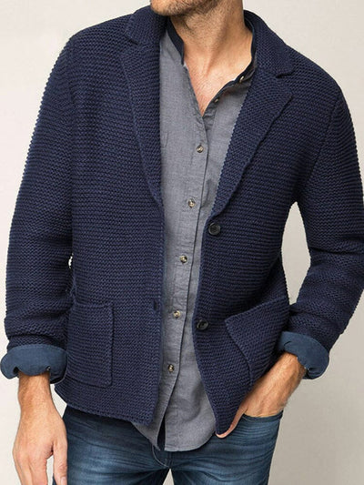 Lapel Knit Cardigan Sweater Sweaters coofandystore Navy Blue M 