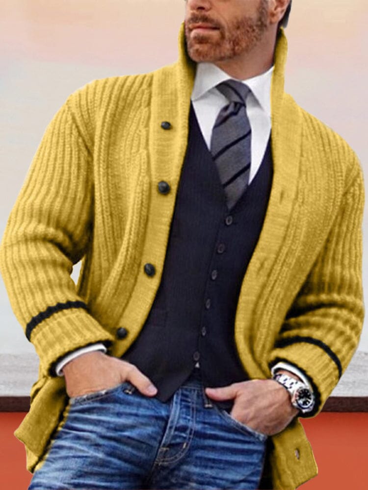 Semi-High Neck Knit Cardigan Sweaters coofandystore Yellow S 