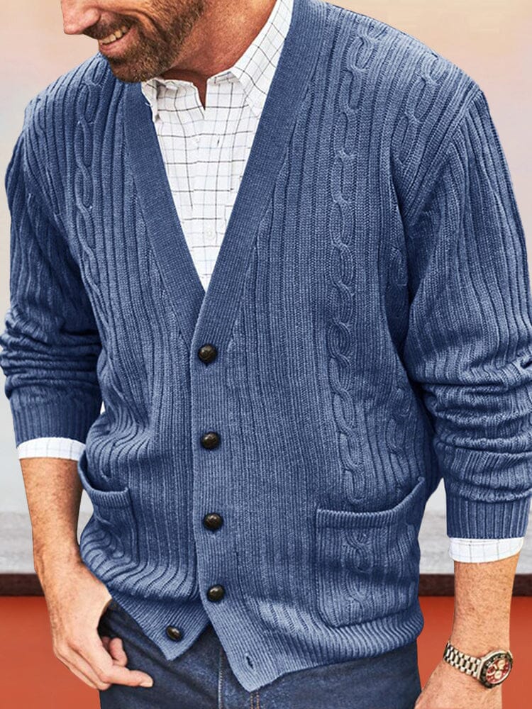 Trendy V-Neck Knit Cardigan Sweaters coofandystore Blue M 
