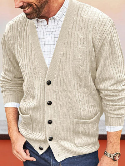 Trendy V-Neck Knit Cardigan Sweaters coofandystore Beige M 