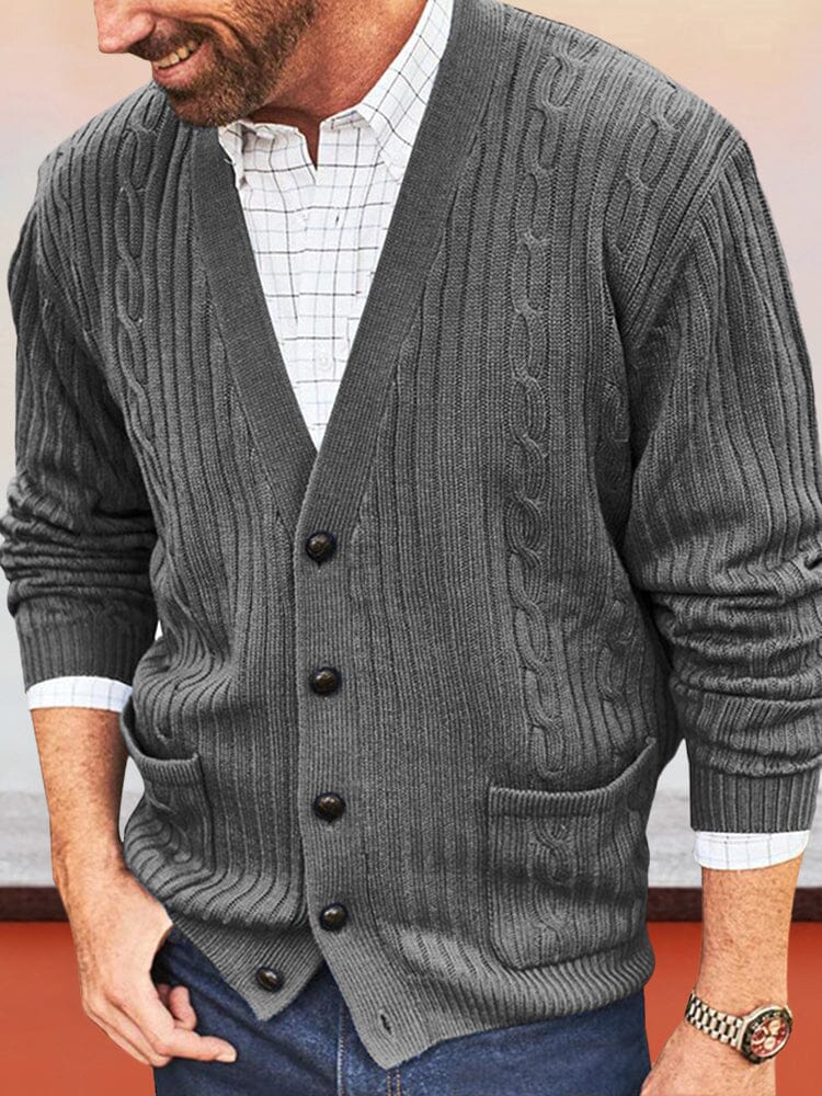 Trendy V-Neck Knit Cardigan Sweaters coofandystore Dark Grey M 