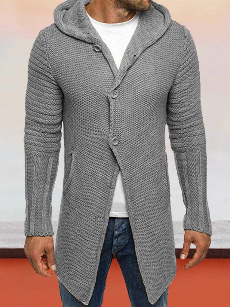Solid Hooded Long Kint Cardigan Sweaters coofandystore Grey M 
