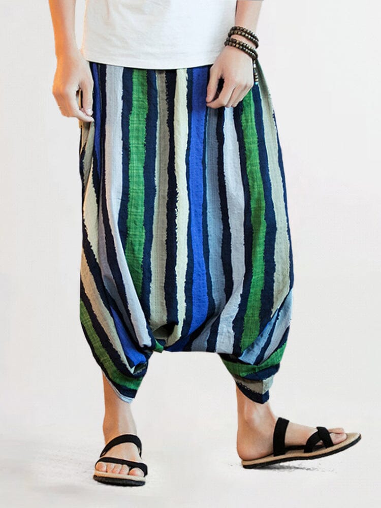 Trendy Stripe Linen Pants Pants coofandystore Blue/Green S 