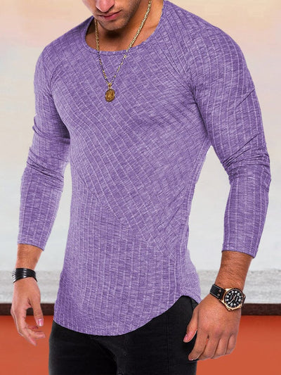 Slim Fit Texture Top Shirts & Polos coofandystore Purple S 