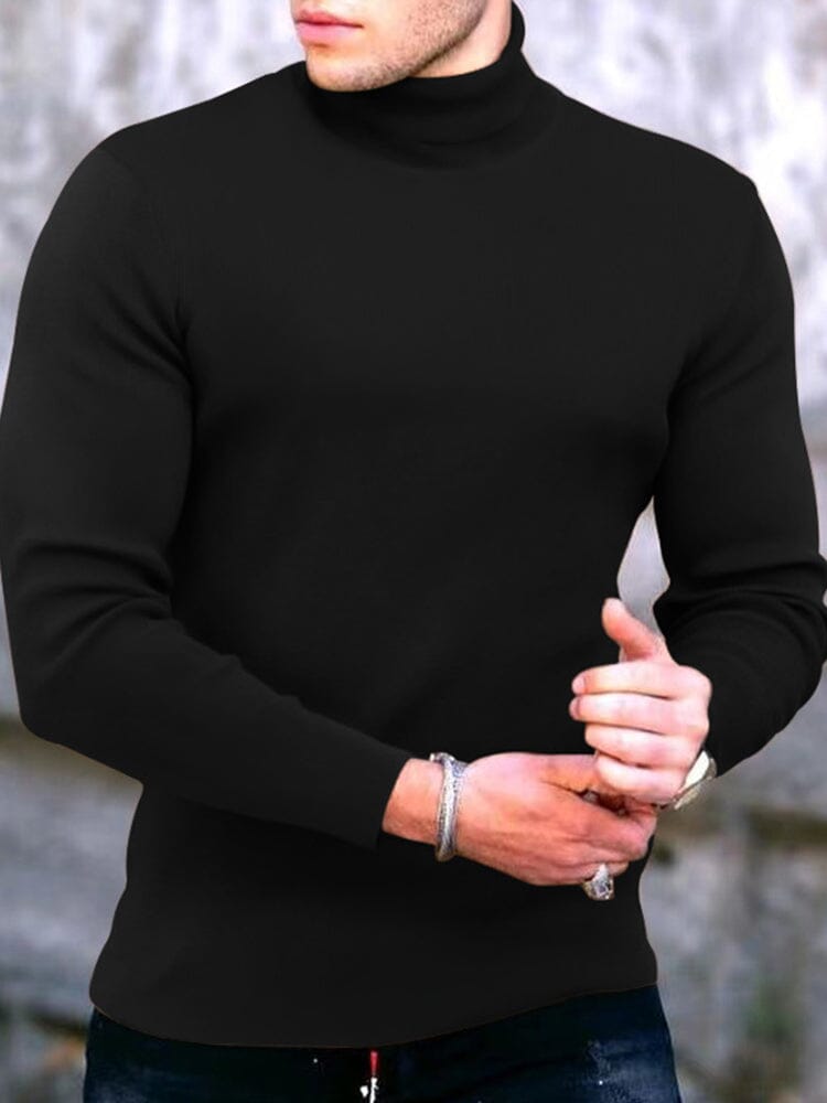 High Collar Pullover Basic Knit Sweater Sweaters coofandystore Black M 