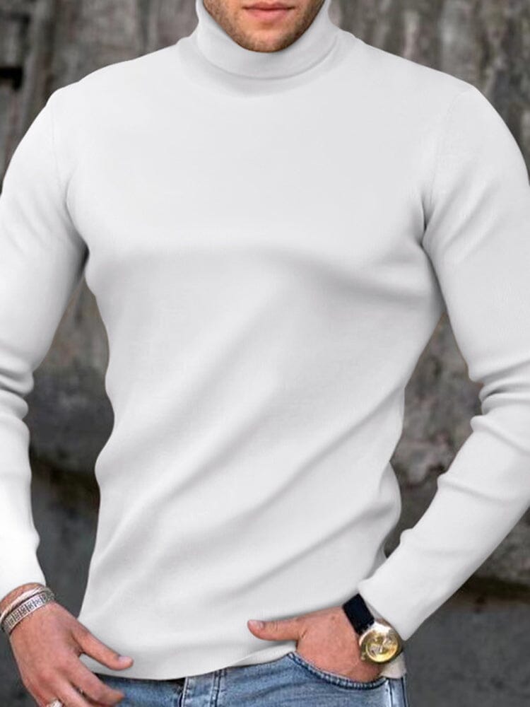 High Collar Pullover Basic Knit Sweater Sweaters coofandystore White M 