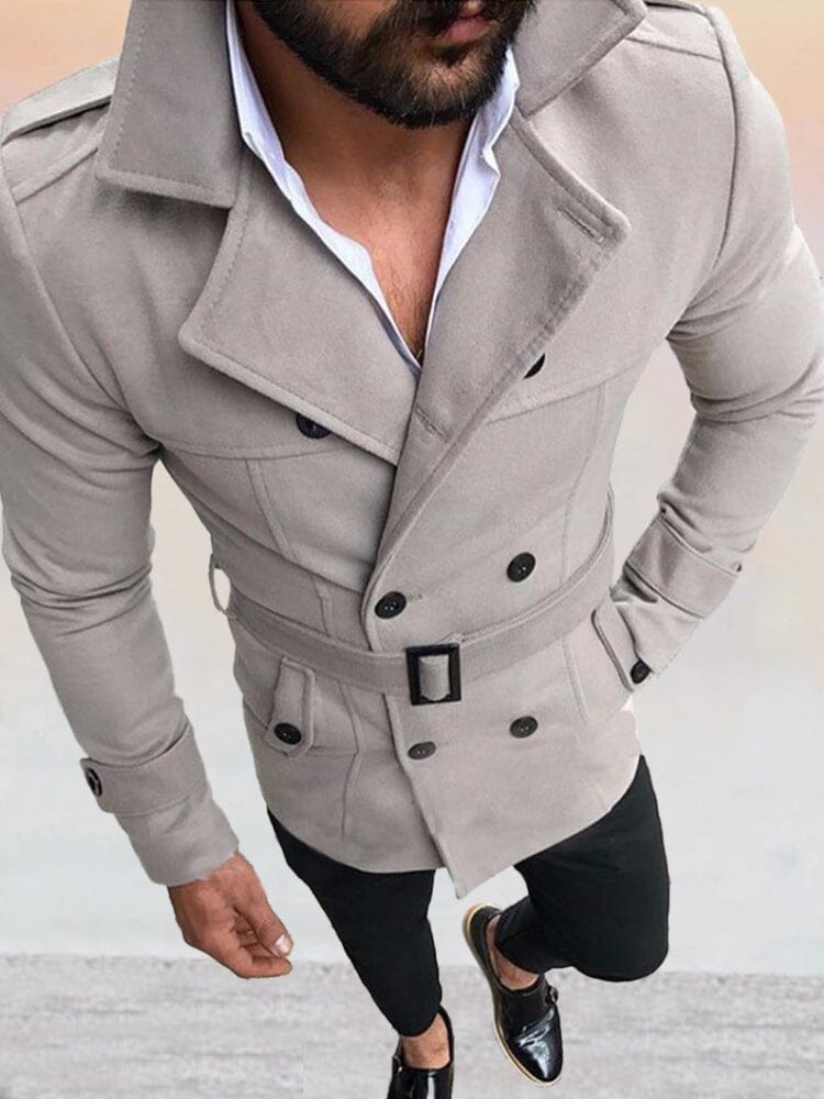 Lapel Neck Double-Breasted Coat with Belt Coat coofandystore Light Grey S 