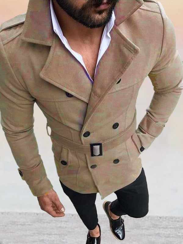 Lapel Neck Double-Breasted Coat with Belt Coat coofandystore Camel S 