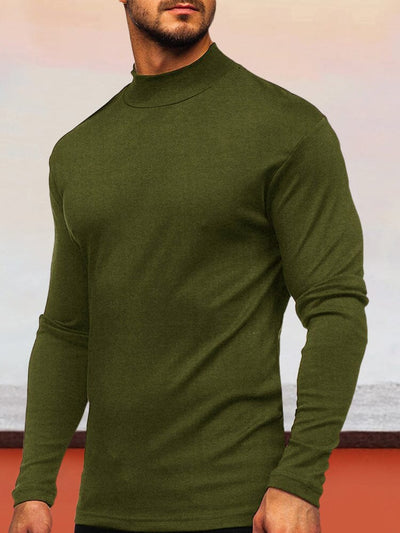 Solid Semi-High Neck Basic Top Shirts & Polos coofandystore Army Green S 