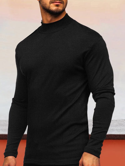 Solid Semi-High Neck Basic Top Shirts & Polos coofandystore Black S 
