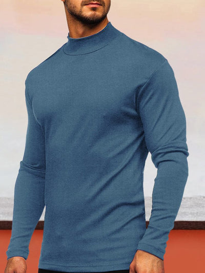 Solid Semi-High Neck Basic Top Shirts & Polos coofandystore Blue S 