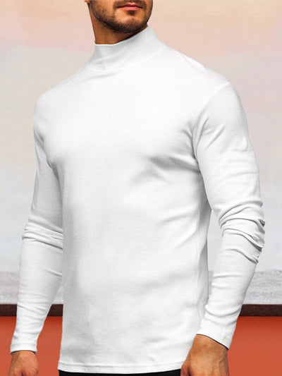 Solid Semi-High Neck Basic Top Shirts & Polos coofandystore White S 