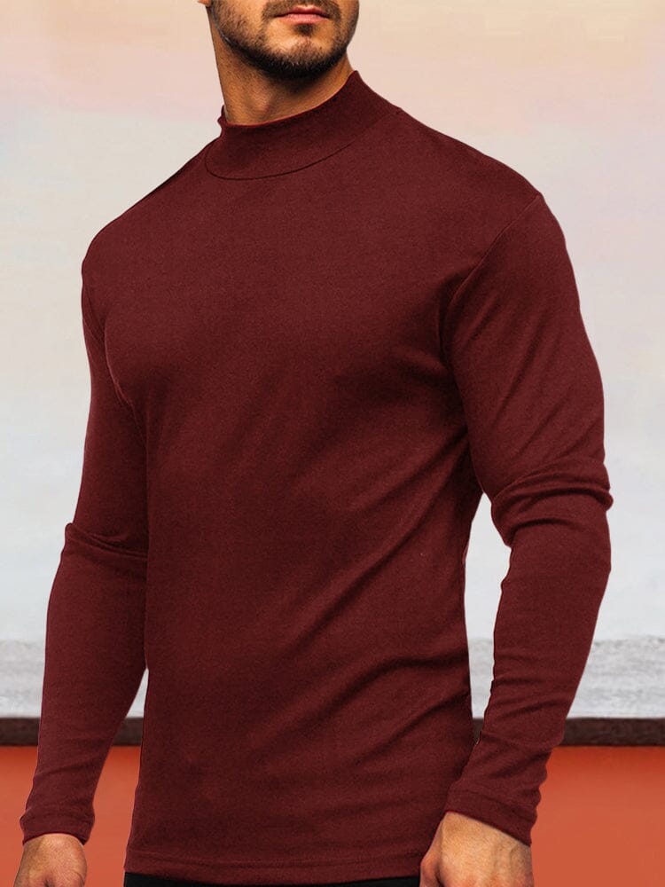 Solid Semi-High Neck Basic Top Shirts & Polos coofandystore Wine Red S 