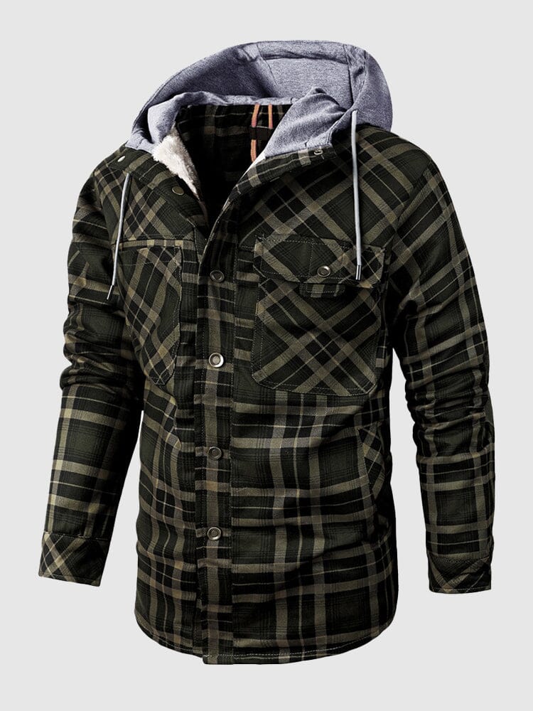 Thickened Hooded Plaid Flannelette Long-sleeved Jacket Coat coofandystore 