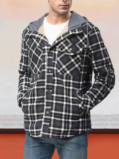 Thickened Hooded Plaid Flannelette Long-sleeved Jacket Coat coofandystore 