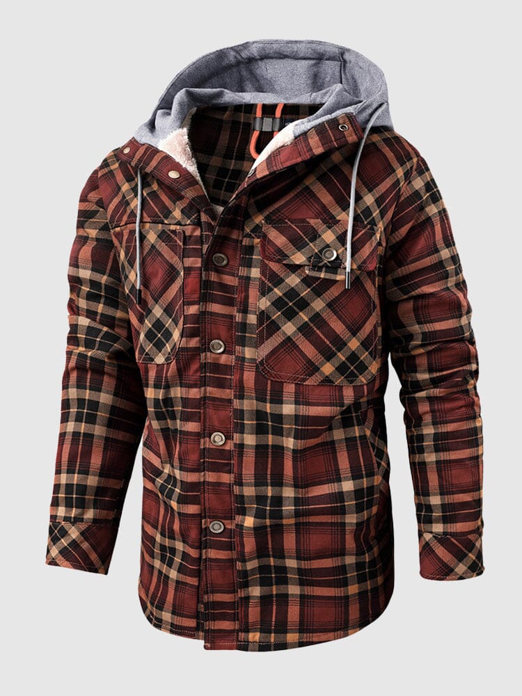 Thickened Hooded Plaid Flannelette Long-sleeved Jacket Coat coofandystore 