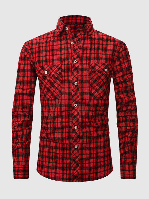 Plaid Flannelette Polished Shirt Shirts coofandystore Red-Black S 