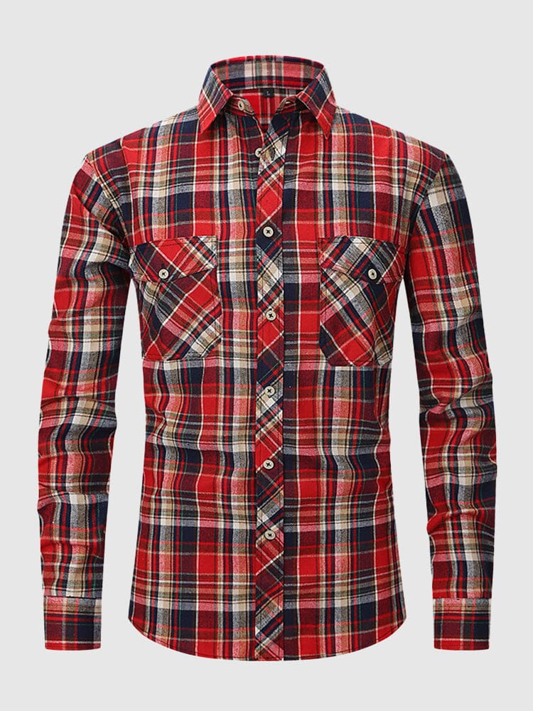 Plaid Flannelette Polished Shirt Shirts coofandystore Red-Green S 