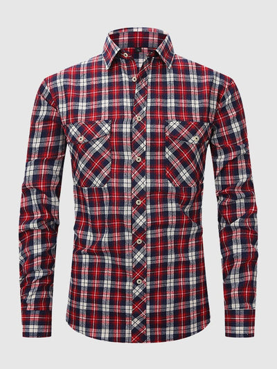 Plaid Flannelette Polished Shirt Shirts coofandystore Wine Red-Navy Blue S 