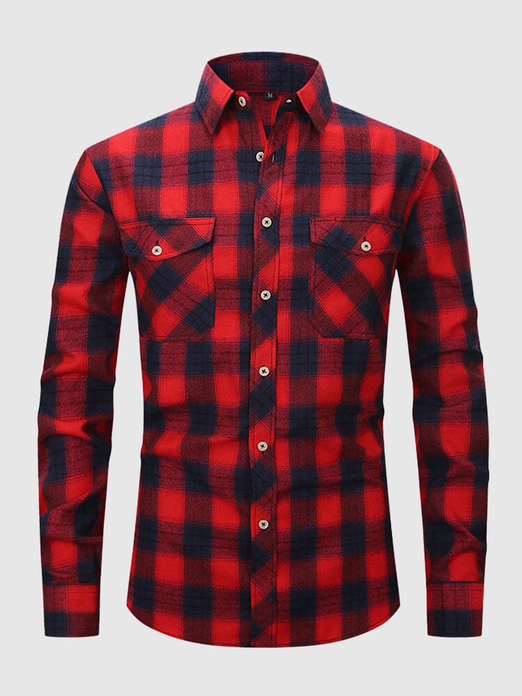 Plaid Flannelette Polished Shirt Shirts coofandystore Red-Navy Blue S 