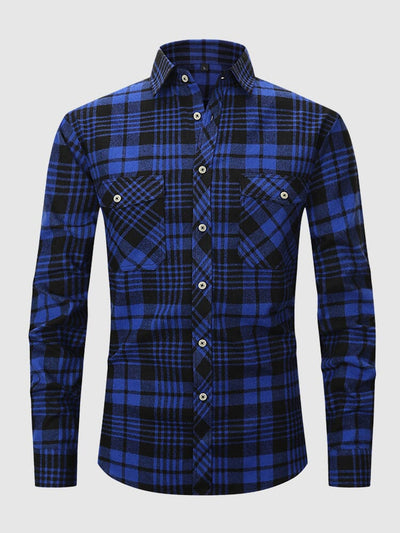 Plaid Flannelette Polished Shirt Shirts coofandystore Blue-Black S 