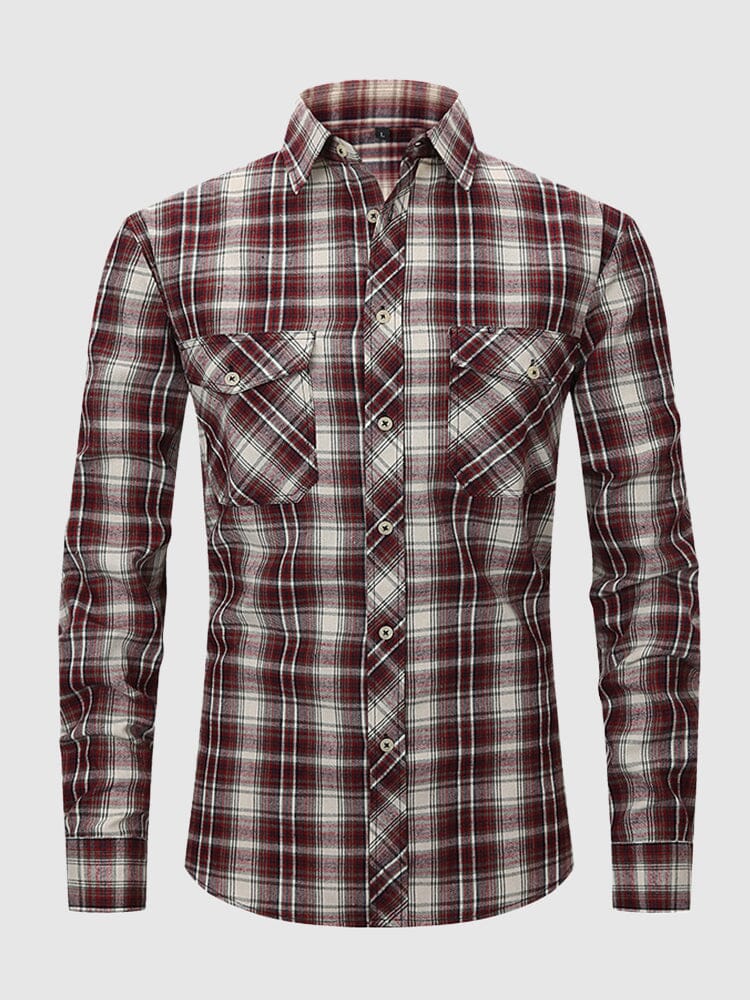 Plaid Flannelette Polished Shirt Shirts coofandystore Wine Red-Beige S 