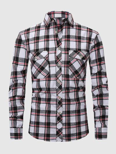 Plaid Flannelette Polished Shirt Shirts coofandystore White-Wine Red S 