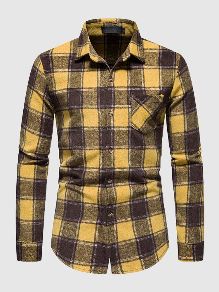 Thickened Flannelette Plaid Shirt Shirts & Polos coofandystore Yellow S 