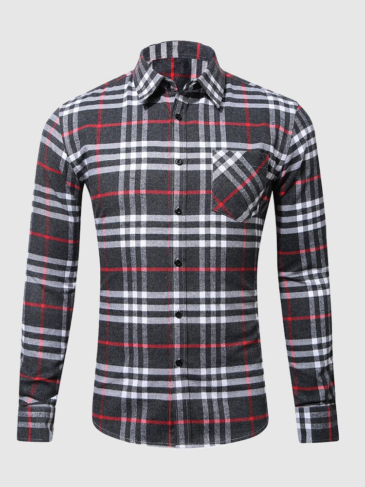 Plaid Graphic Long Sleeve Flannelette Shirt Shirts & Polos coofandystore Grey S 