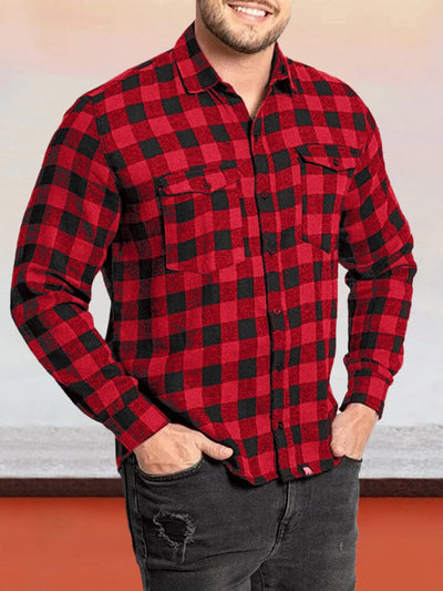Casual Plaid Warm Flannelette Shirt Shirts & Polos coofandystore Red S 
