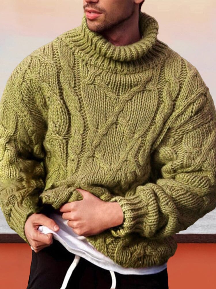 Twisted Turtleneck Knit Sweater Sweaters coofandystore Green S 