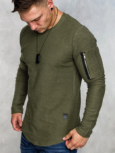 Sleeve with Pocket Round Neck T-Shirt T-Shirt coofandystore Army Green S 