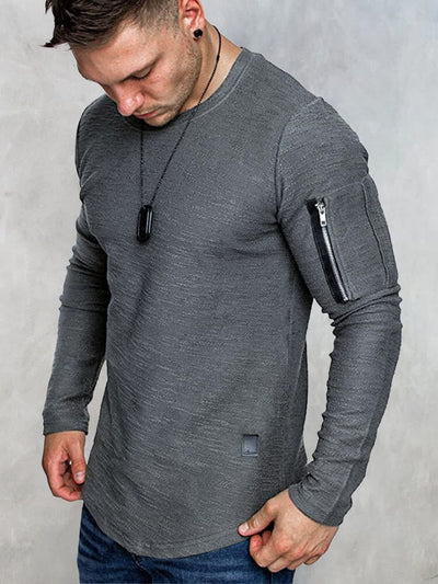 Sleeve with Pocket Round Neck T-Shirt T-Shirt coofandystore Dark Grey S 