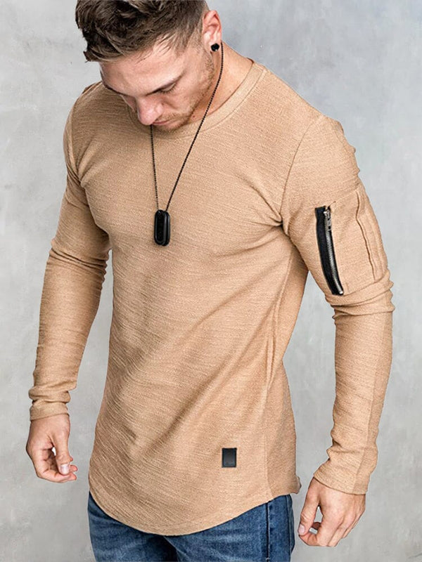 Sleeve with Pocket Round Neck T-Shirt T-Shirt coofandystore Camel S 