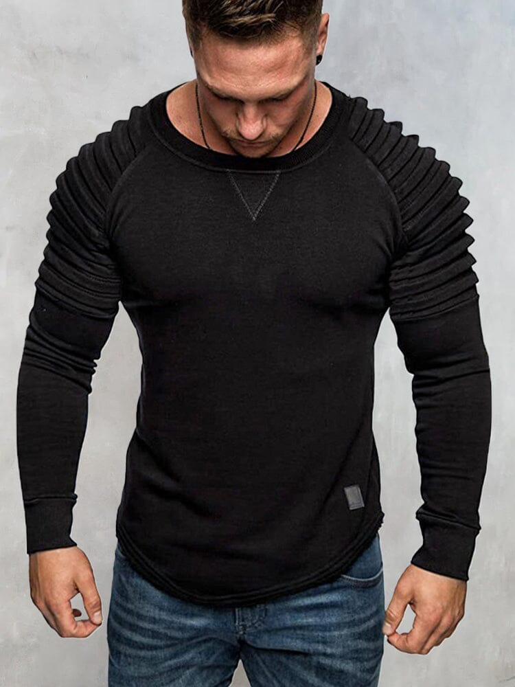 Solid Pleated Shoulder T-Shirt T-Shirt coofandystore Black S 
